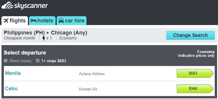 Flight time from Manila, Philippines to Chicago, Illinois is approximately 16 hours, 47 minutes.